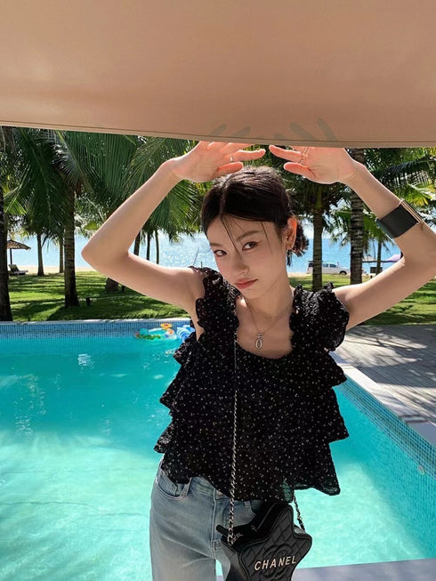 Floral Print Flounce Crop Tops